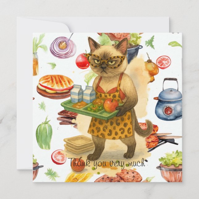 Tarjeta De Agradecimiento Lunch Lady is serving food  (Anverso)