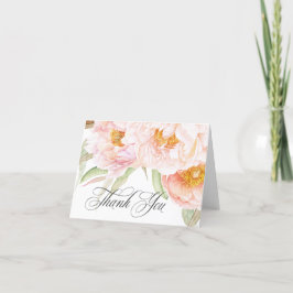 Tarjeta De Agradecimiento Lush Pink Peonies Watercolor Floral Gracias