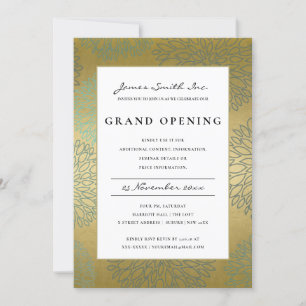 TARJETA DE AGRADECIMIENTO LUX BLUE GOLD DAHLIA FLORAL GRAND OPENING INVITE