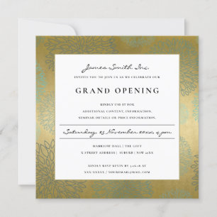 TARJETA DE AGRADECIMIENTO LUX BLUE GOLD DAHLIA FLORAL GRAND OPENING INVITE