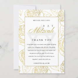 TARJETA DE AGRADECIMIENTO LUX ELEGANTE NAVY ORO ROSA FLORAL BAR MITZVAH