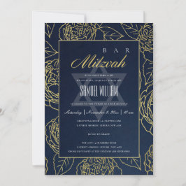 TARJETA DE AGRADECIMIENTO LUXE NAVY GOLD ROSA FLORAL BAR MITZVAH INVITE