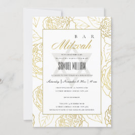 TARJETA DE AGRADECIMIENTO LUXE NAVY GOLD ROSA FLORAL BAR MITZVAH INVITE
