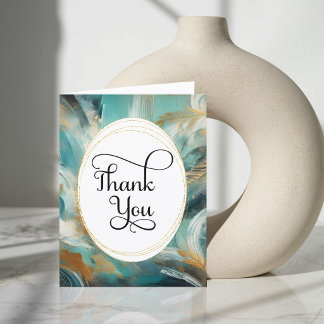 Tarjeta De Agradecimiento Luxe Turquoise Gold Brushstrokes Thank You