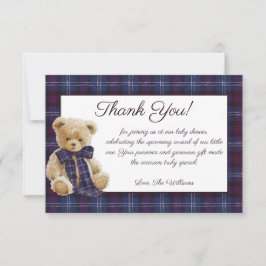 Tarjeta De Agradecimiento Luxury Bear Plaid Bow Baby Shower 