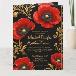 Tarjeta De Agradecimiento Luxury Black Red and Gold Floral Wedding 