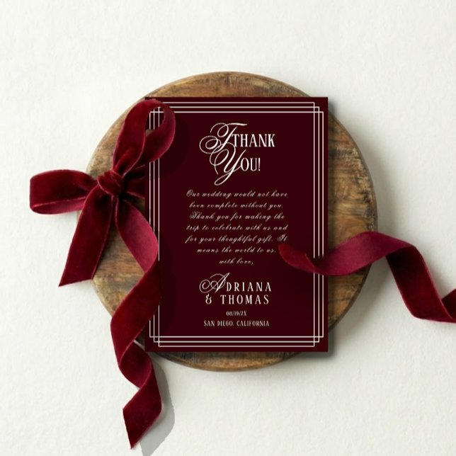 Tarjeta De Agradecimiento Luxury Burgundy Calligraphy Wedding (Subido por el creador)