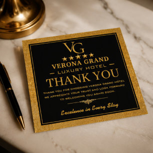 Tarjeta De Agradecimiento Luxury Gold Hotel Elegant 5-Star Hospitality