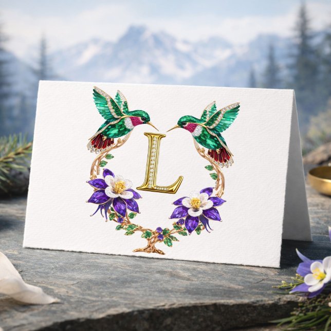 Tarjeta De Agradecimiento Luxury Jeweled Hummingbird Monogram L Wedding (Subido por el creador)