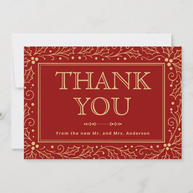 Tarjeta De Agradecimiento Luxury Red & Antique-Gold Wedding (Anverso)
