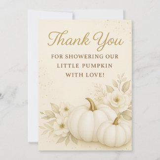 Tarjeta De Agradecimiento Luxury White & Gold Pumpkin Baby Shower Thank You 