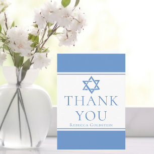 Tarjeta De Agradecimiento Luz Azul Claro Personalizada de Bat Mitzvah Estrel