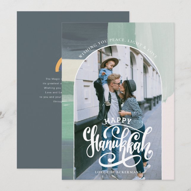 Tarjeta De Agradecimiento Luz de amor de paz | Happy Hanukkah Photo (Anverso / Reverso)