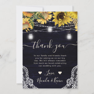 Tarjeta De Agradecimiento Luz de Girasoles Rústicos y Frascos de Mason para 