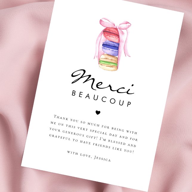 Tarjeta De Agradecimiento Macaron Merci Beaucoup Desayuno Nupcial Francés (Subido por el creador)