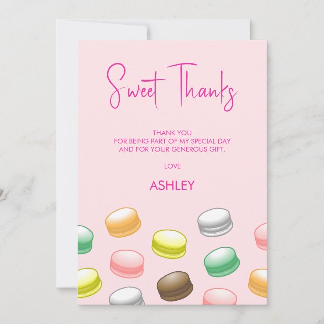 Tarjeta De Agradecimiento Macarons Cumpleaños Dulces 16 (Anverso)