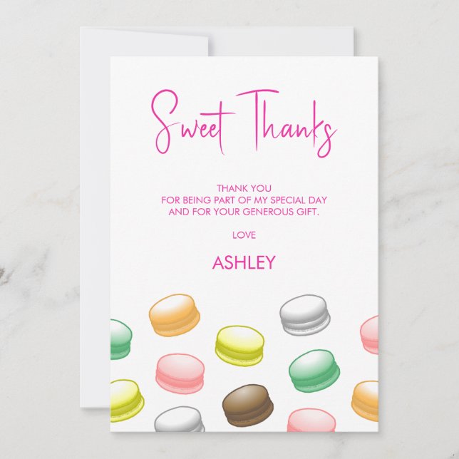 Tarjeta De Agradecimiento Macarons Cumpleaños Dulces 16 (Anverso)