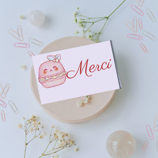 Tarjeta De Agradecimiento Macarons franceses adorables con una acuarela rosa