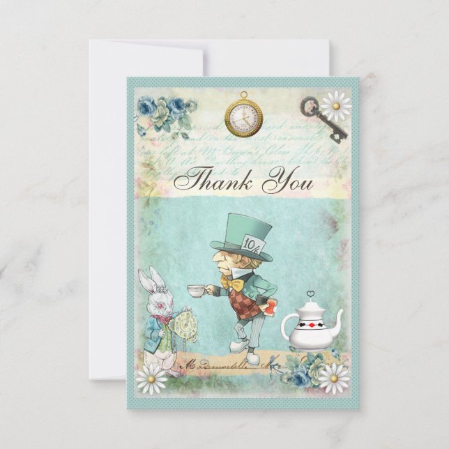 Tarjeta De Agradecimiento Mad Hatter Wonderland Boda Gracias (Anverso)