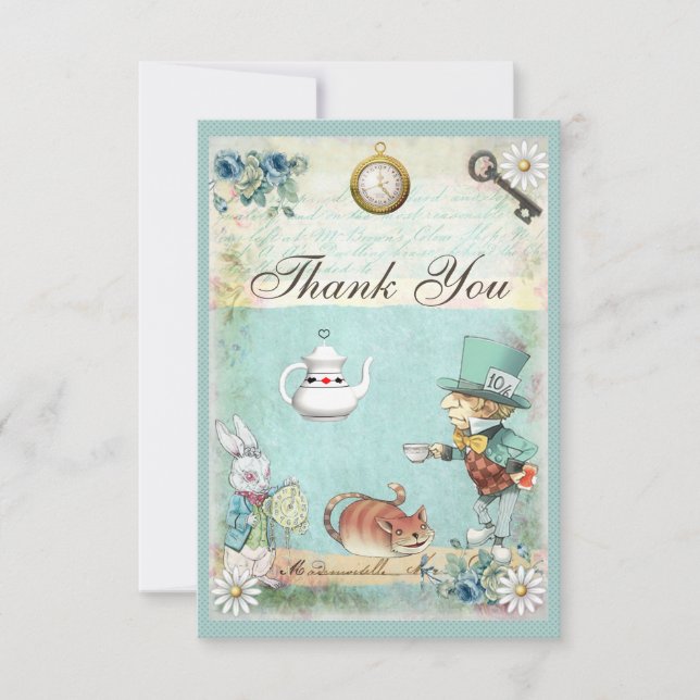 Tarjeta De Agradecimiento Mad Hatter Wonderland Tea Fiesta Gracias (Anverso)