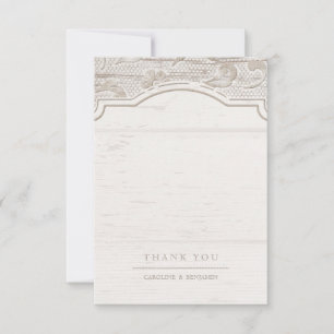 Tarjeta De Agradecimiento Madera de encaje blanco rústico país boda agradeci