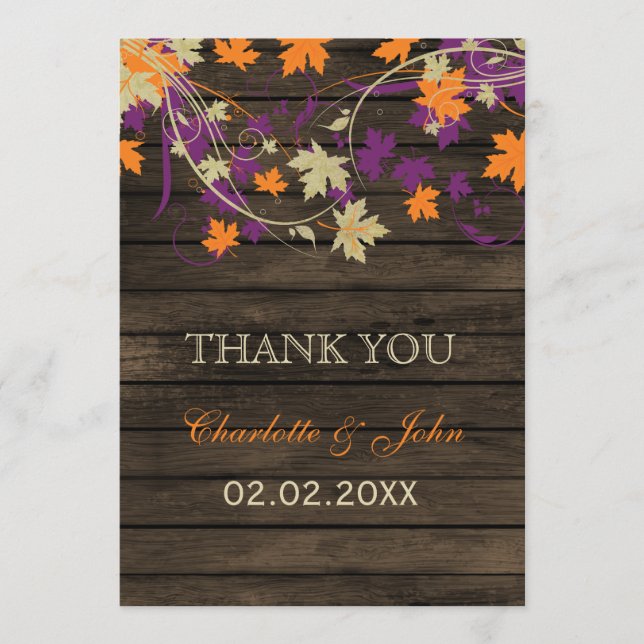 Tarjeta De Agradecimiento Madera de grano Rústico de ciruela caída boda Grac (Anverso)