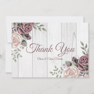 Tarjeta De Agradecimiento Madera Floral Acuarela Rosa Rústica Vintage