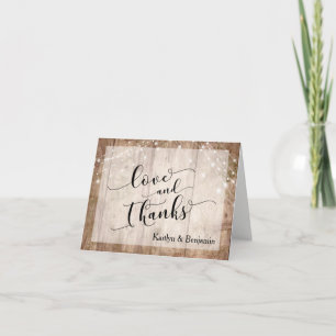Tarjeta De Agradecimiento Madera Marrón Pálida Rústica y Luces Blancas Graci