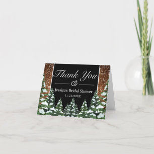 Tarjeta De Agradecimiento Madera nevada negra y ducha de novias de pino fore