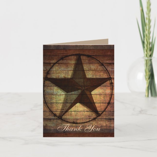 Tarjeta De Agradecimiento madera rústica estrella de texas boda western grac (Anverso)