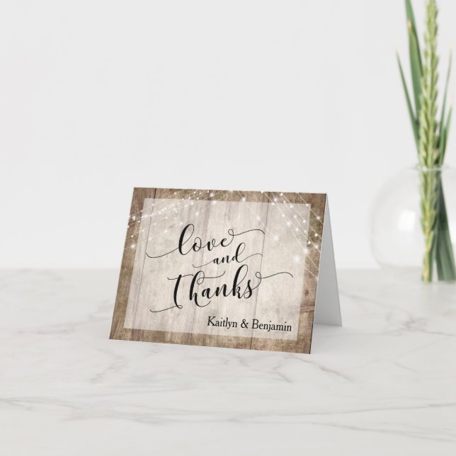 Tarjeta De Agradecimiento Madera Rústica Marrón y Luz Blanca Gracias (Anverso)
