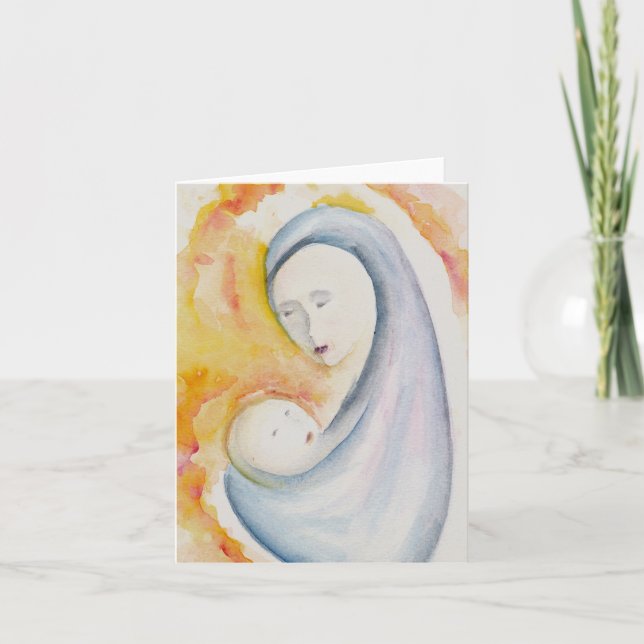 Tarjeta De Agradecimiento Madonna religiosa moderna y el niño en blanco (Anverso)