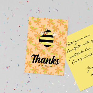 Tarjeta De Agradecimiento Madre Abeja Embarazada con Gafas Floral Naranja