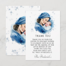 Tarjeta De Agradecimiento Madre azul invernal y Baby Shower infantil gracias