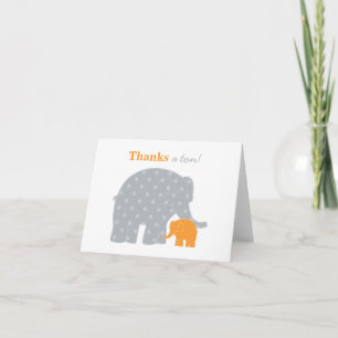 Tarjeta De Agradecimiento Madre Bebé Elefante Naranja Gris Plegado