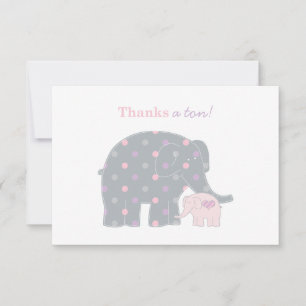 Tarjeta De Agradecimiento Madre Bebé Elefante Rosa Puntos Morados Niña
