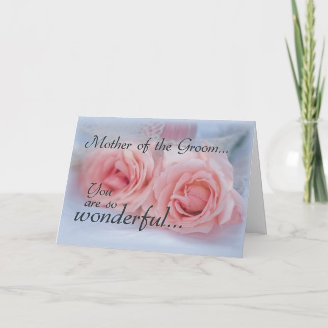 Tarjeta De Agradecimiento Madre del novio, gracias, rosas rosadas (Anverso)