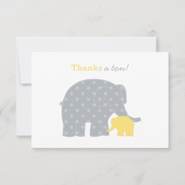 Tarjeta De Agradecimiento Madre Elefante Yellow Gray Dots Baby Shower (Anverso)