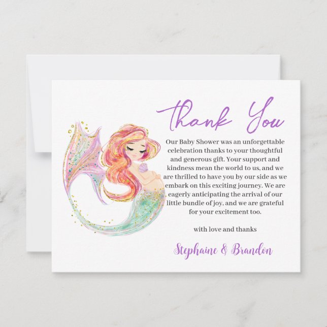 Tarjeta De Agradecimiento MADRE MERMADE DE acuarela oceánica para ser (Anverso)