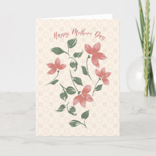 Tarjeta De Agradecimiento Madres felices Flores rojas suaves y geométricas