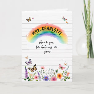 Tarjeta De Agradecimiento Maestra Arcoíris Flor Silvestre Aquarela
