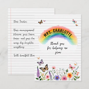 Tarjeta De Agradecimiento Maestra Arcoíris Flor Silvestre Aquarela