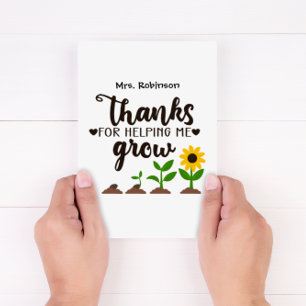 Tarjeta De Agradecimiento Maestro Gracias por Ayudarme a Crecer Girasol