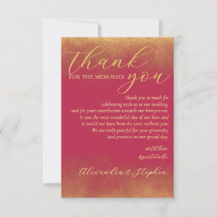 Tarjeta De Agradecimiento Magenta caligrafía Pareja Nombre Monograma Foto