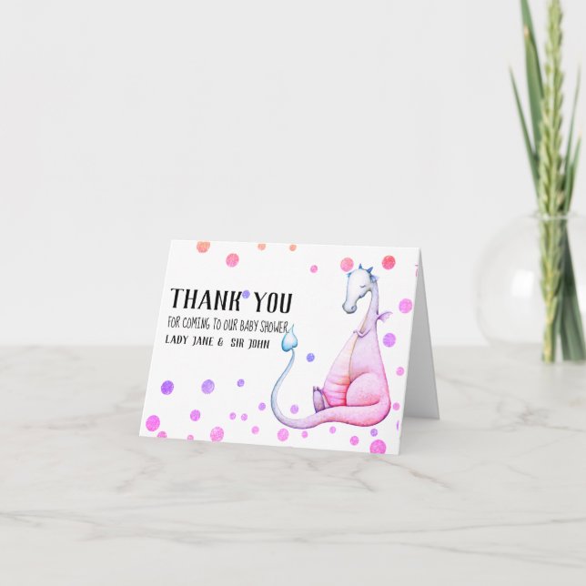 Tarjeta De Agradecimiento *~* Magenta Cute Dragon Baby Shower Gracias (Anverso)