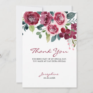 Tarjeta De Agradecimiento Magenta Pink Rose Floral Botanical
