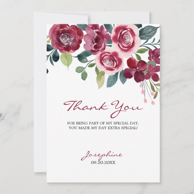 Tarjeta De Agradecimiento Magenta Pink Rose Floral Botanical (Anverso)