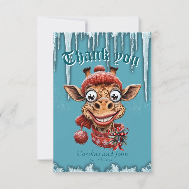 Tarjeta De Agradecimiento Magia de invierno con una linda jirafa personaliza (Anverso)