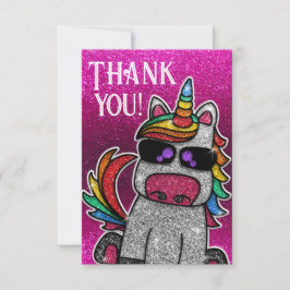 Tarjeta De Agradecimiento Magia Hot Pink Unicorn Purpurina Whimsical Cumplea