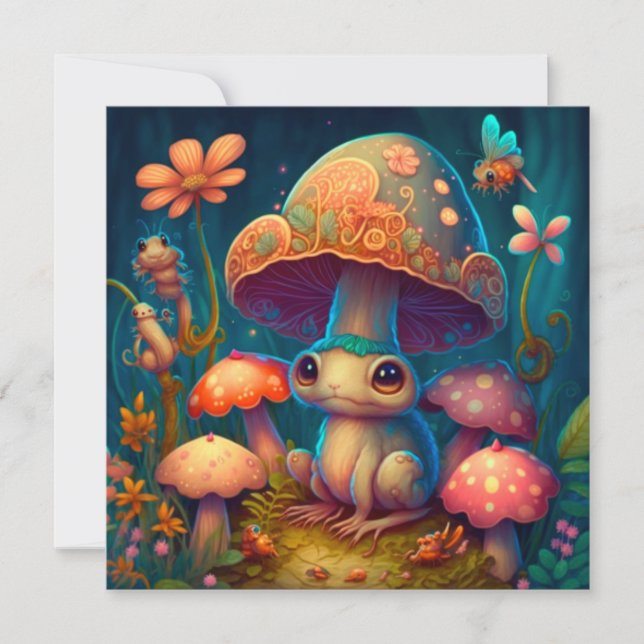 Tarjeta De Agradecimiento Magia lindo hongo (Anverso)
